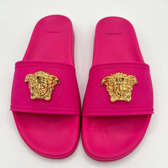 Women's Versace Barocco Palazzo Medusa Head Fuchsia Color Slides - Picture 4 of 15